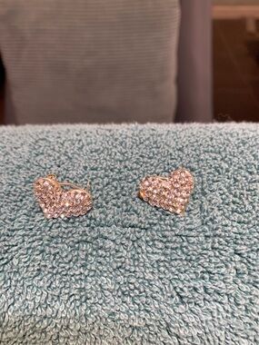 Gold-Tone Crystal Heart Stud Earrings - Sparkling Heart Jewelry